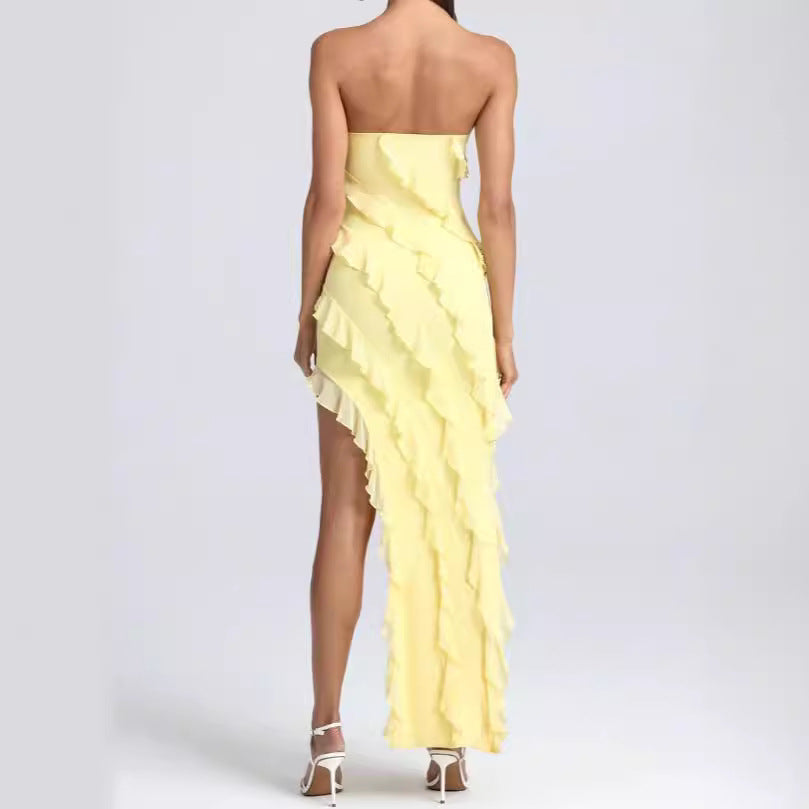 Dress for Women – Strapless Evening Dress – Slim Fit – Ruched Details – Asymmetric Hem