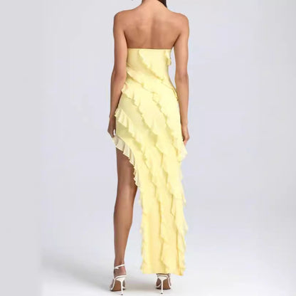 Dress for Women – Strapless Evening Dress – Slim Fit – Ruched Details – Asymmetric Hem