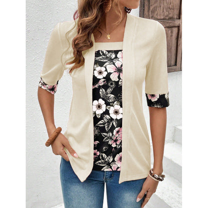 Women's Blouse – Layered Design – Relaxed Fit – Soft Knit – Half Sleeve