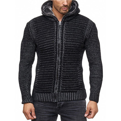 Men's Ribbed Hoodie - Full Zip - Cozy Knit Fabric