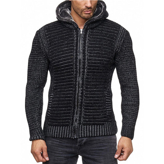 Men's Ribbed Hoodie - Full Zip - Cozy Knit Fabric