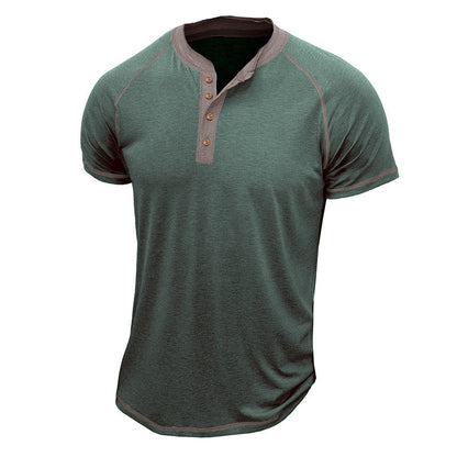 Men's Henley T-shirt – Regular Fit – Short Sleeve – Breathable – Contrast Details