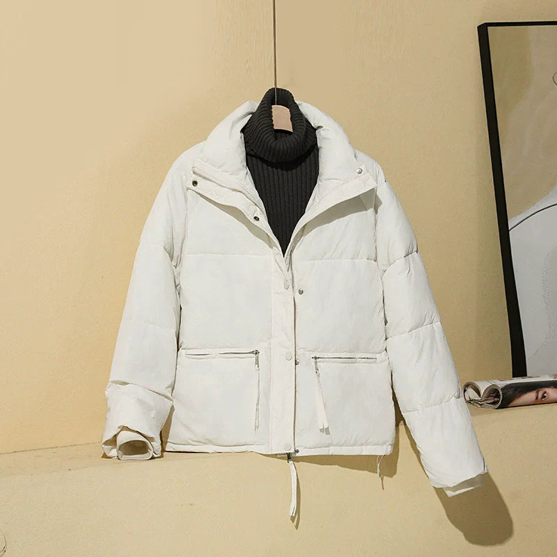 Women’s Puffer Coat - Quilted Insulated - Relaxed Boxy Fit - Cropped Length - Stand Collar
