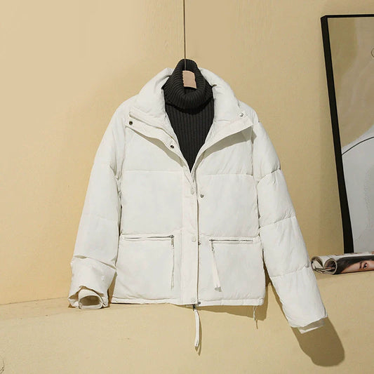 Women’s Puffer Coat - Quilted Insulated - Relaxed Boxy Fit - Cropped Length - Stand Collar