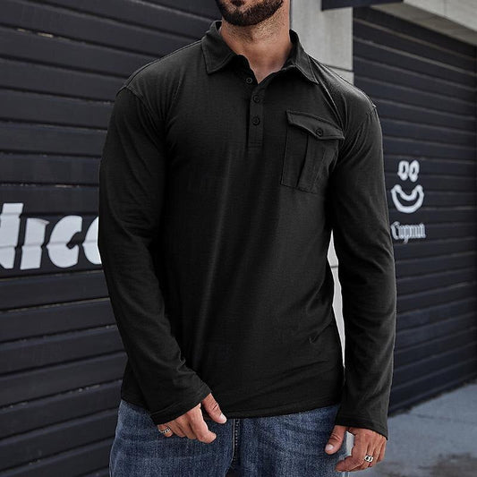 Men's Henley Polo with Long Sleeves – Regular Fit – Breathable Cotton – Chest Pocket