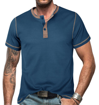 Men's Henley T-shirt – Slim Fit – Breathable Cotton – Button Closure – Short Sleeve