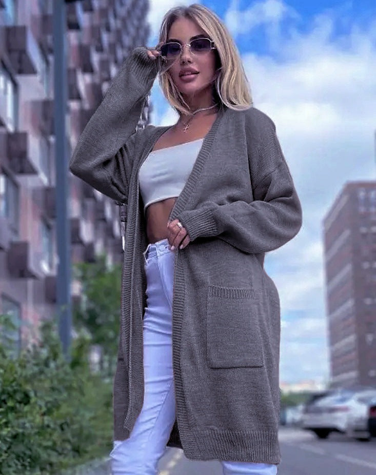 Women's Cardigan – Loose Fit – Open Front – Long Style with Pockets – Soft Knit