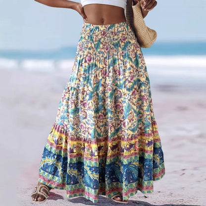 Women's Skirt – Bohemian Print – Flowy Fit – Ankle Length – High Waist