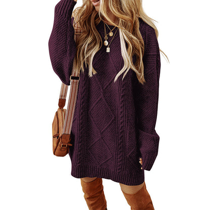 Women's Sweatshirt – Cable Knit – Loose Fit – Knee Length – Long Sleeves For Everyday
