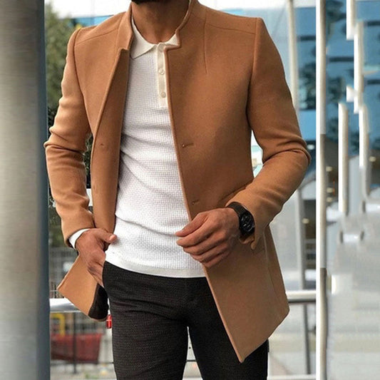 Men's Coat – Slim Fit – Stand Collar – Hidden Closure – Textured Design