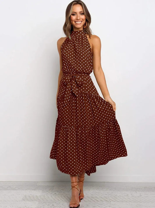 Women's Maxi Dress - Halterneck - A-line - Sleeveless - Elegant and Airy Fit