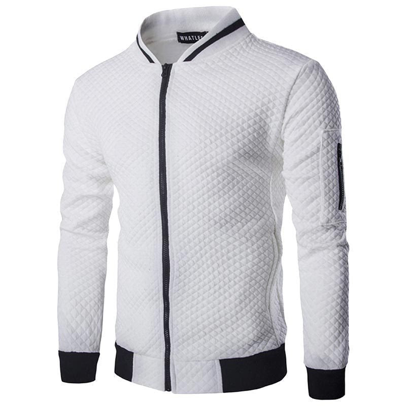 Men's Cardigan – Slim Fit – Quilted Structure – Zipper – Ribbed Edges – Sleeve Pocket