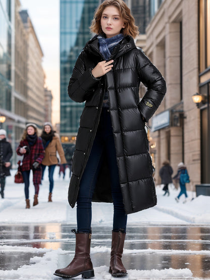 Women's Long Puffer Coat - Hooded Winter Outerwear - Stylish Quilted Desig