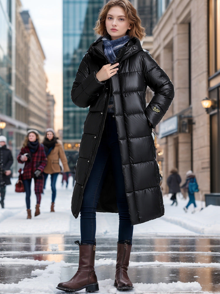 Women's Long Puffer Coat - Hooded Winter Outerwear - Stylish Quilted Desig