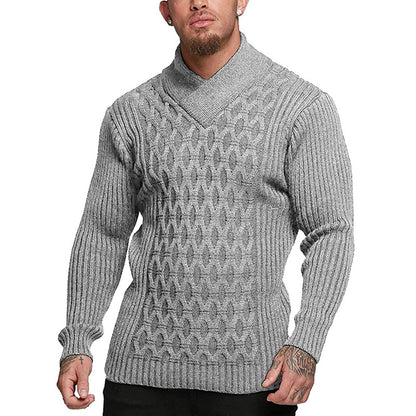 Men's sweater - Cable knit pattern - High neck - Slim fit