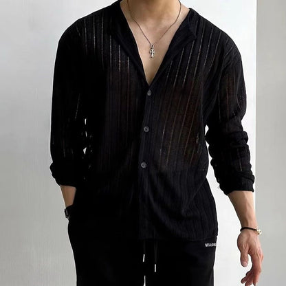 Men's Cardigan – Slim Fit – V-Neck – Button Closure – Light Knit with Ribbed Texture