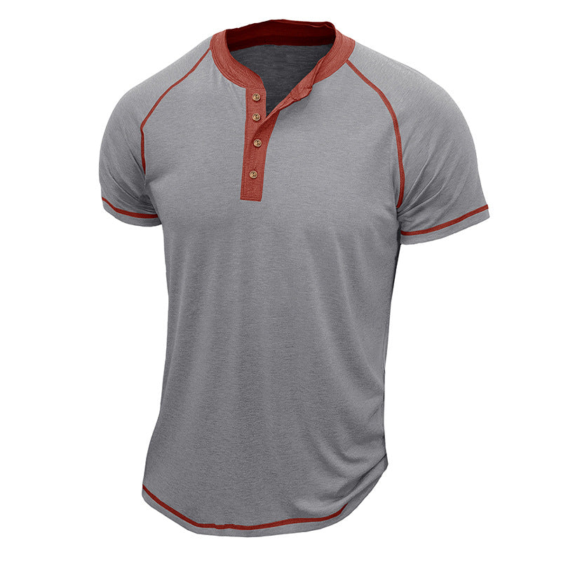 Men's Henley T-shirt – Regular Fit – Short Sleeve – Breathable – Contrast Details