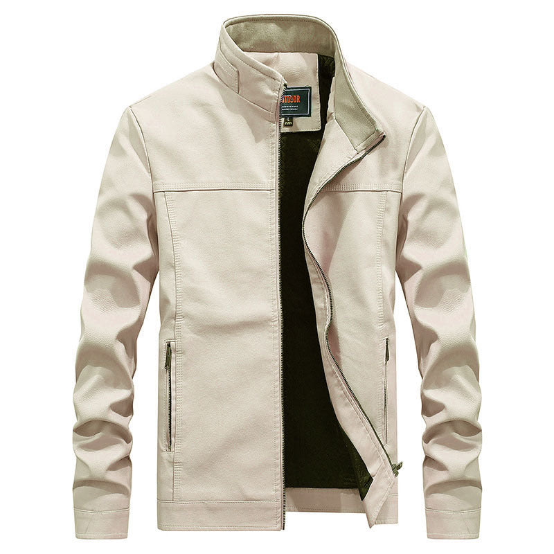 Men's Motorcycle Jacket – Slim Fit – Synthetic Leather – Stand Collar and Zippers