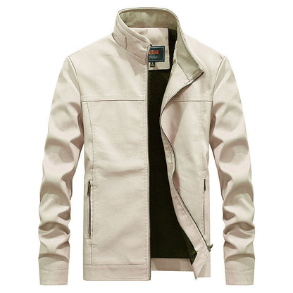 Men's Motorcycle Jacket – Slim Fit – Synthetic Leather – Stand Collar and Zippers
