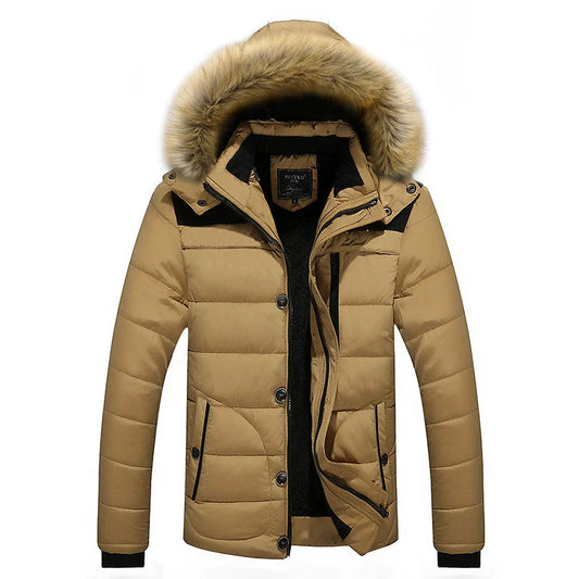 Men’s Puffer Jacket - Woven - Slim Fit - Hip Length - Detachable Faux Fur Hood