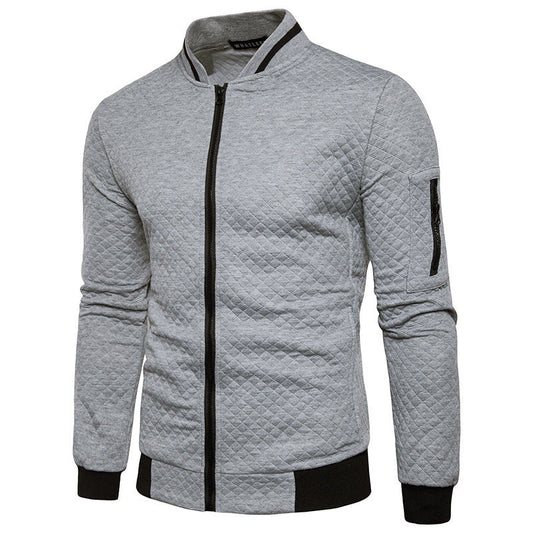 Men's Cardigan – Slim Fit – Quilted Structure – Zipper – Ribbed Edges – Sleeve Pocket