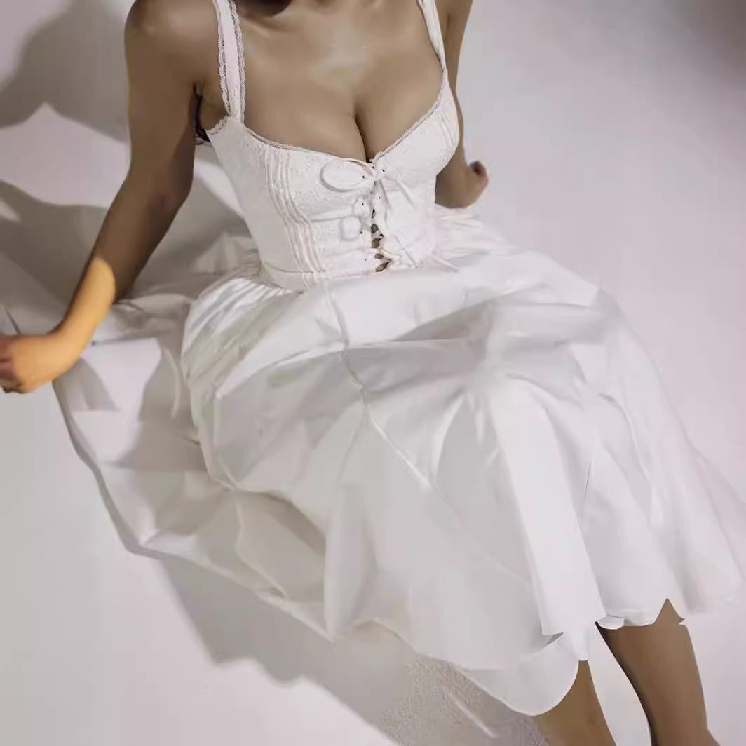 Women's Dress – Midi – Fitted Bodice – Off-Shoulder – Light A-Line Silhouette