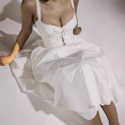 Women's Dress – Midi – Fitted Bodice – Off-Shoulder – Light A-Line Silhouette