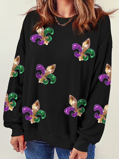 Women's Sweatshirt – Relaxed Fit – Sequin Details – Round Neck – Long Sleeves