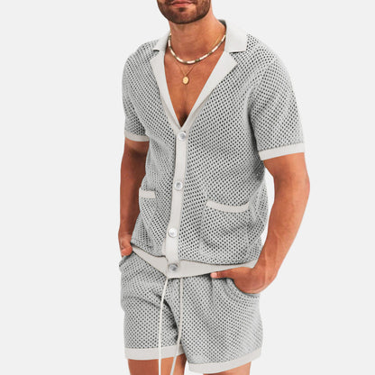 Men's set - Mesh button shirt and shorts - Summer outfit