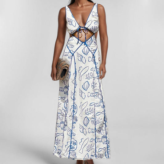 Dress for Women – Maxi Dress with V-Neck – Light Cotton Feel – Bohemian Cut