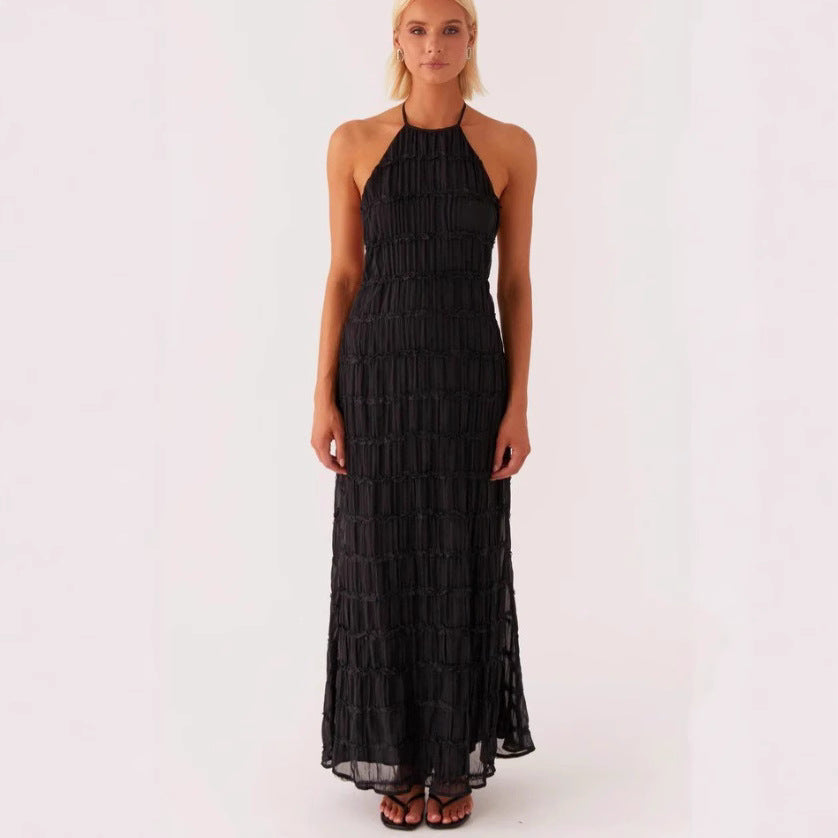 Dress for Women – Maxi Dress – Halterneck – Soft Drape – Ruched Bodice – Lace Trim