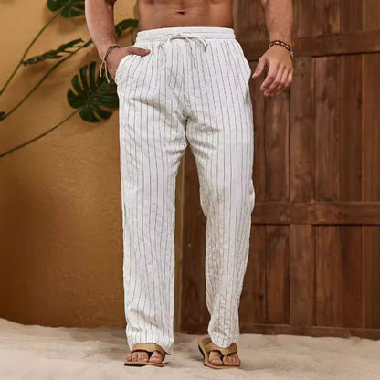 Men's Trousers – Relaxed Fit – Breathable Mix – Striped – Drawstring Waist