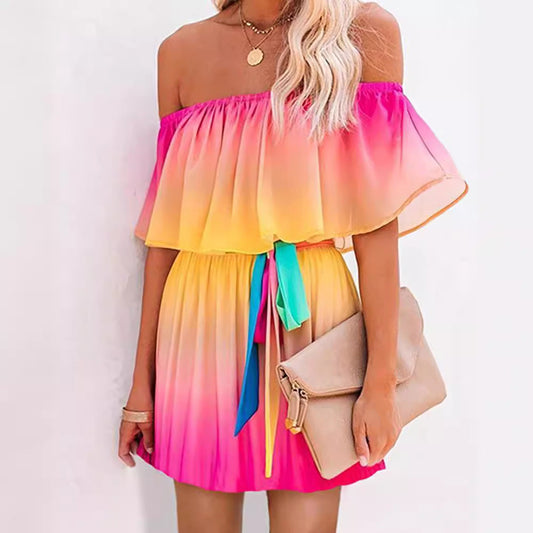 Women's Mini Dress – Off-Shoulder – Ruched Waist – Light and Breathable Design