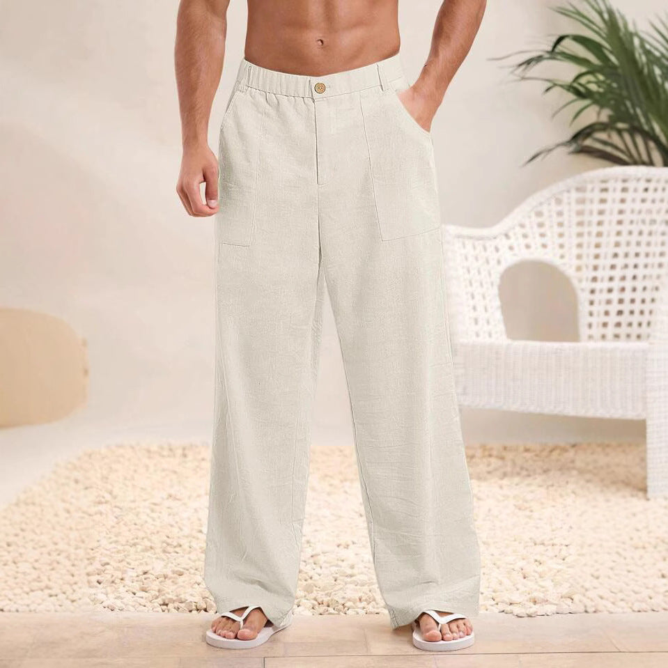 Men's Pants – Relaxed Fit – Breathable Blend – Elastic Waist – Full Length