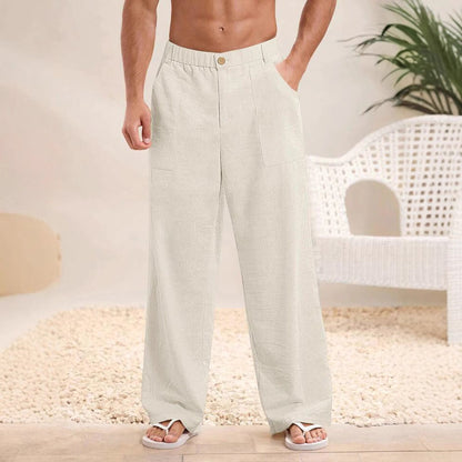 Men's Pants – Relaxed Fit – Breathable Blend – Elastic Waist – Full Length