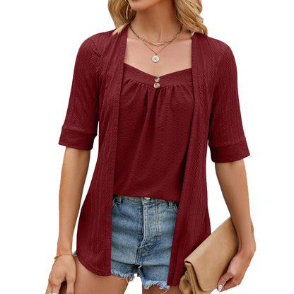 Women's Cardigan – Open Front – Soft Knit – Relaxed Fit – 3/4 Sleeves Light Layer
