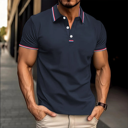 Men's Polo - Classic Design - Button Closure - Contrast Rib Collar - Embroidered Logo