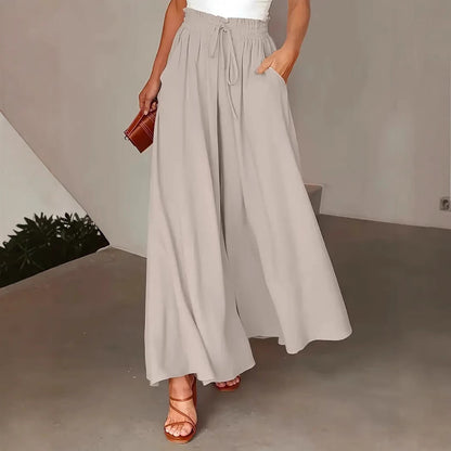 Women's Trousers with Wide Legs – Breathable Fit – Polka Dot Pattern – Drawstring Waist – Casual Style