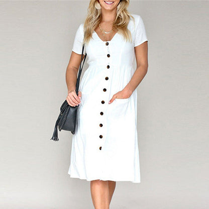 Dress for Women – A-line Cut – Button Closure – Short Sleeve – Light and Breathable – Midi Length