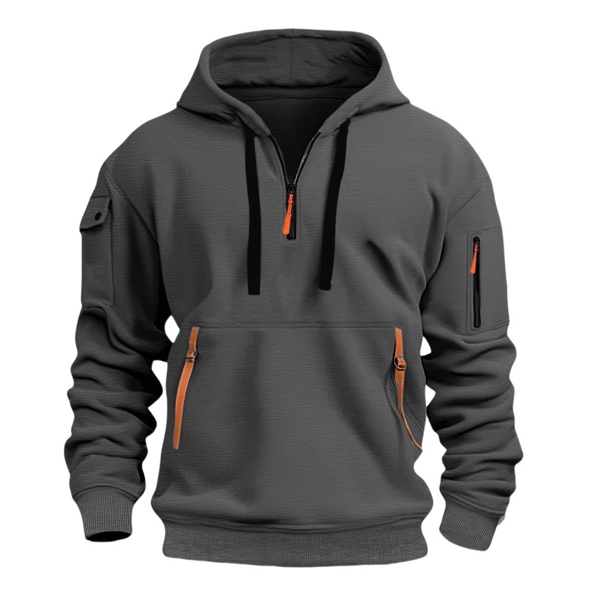Men's Hoodie - Regular Fit - Half Zipper - Kangaroo Pocket with Zipper - Sporty Casual
