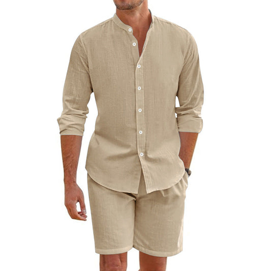 Men's Set – Airy Linen Blend – Relaxed Fit – Button-Up Shirt and Shorts
