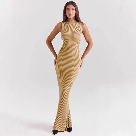 Women's Knit Dress – Sleeveless Turtleneck – Ribbed Knit – Tailored with Mermaid Hem