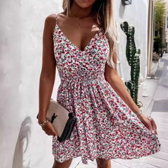 Dress for Women – Sleeveless – Flowy Fit – Wrap Bodice – Elastic Waist – Floral Pattern