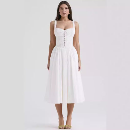 Women's Dress – Midi – Fitted Bodice – Off-Shoulder – Light A-Line Silhouette