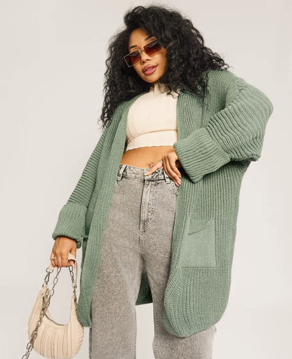 Women's Cardigan – Oversized Fit – Knit – Ribbed Sleeves – Pockets – Open Front