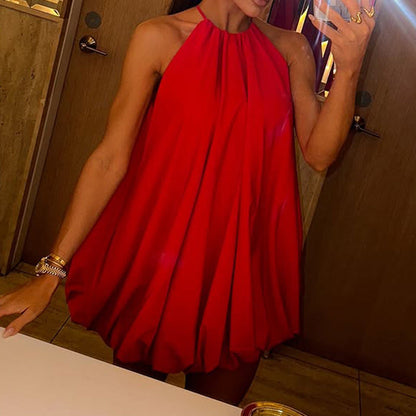 Women's Dress – Halterneck Mini Dress – Light A-line Fit – Elegant Pleated Design