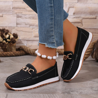 Women's Loafers - Soft Leather Look - Comfortable Rubber Sole - Elegant Decorative Detail