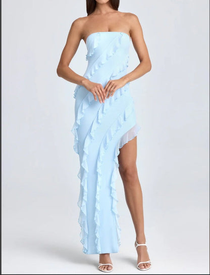 Dress for Women – Strapless Evening Dress – Slim Fit – Ruched Details – Asymmetric Hem