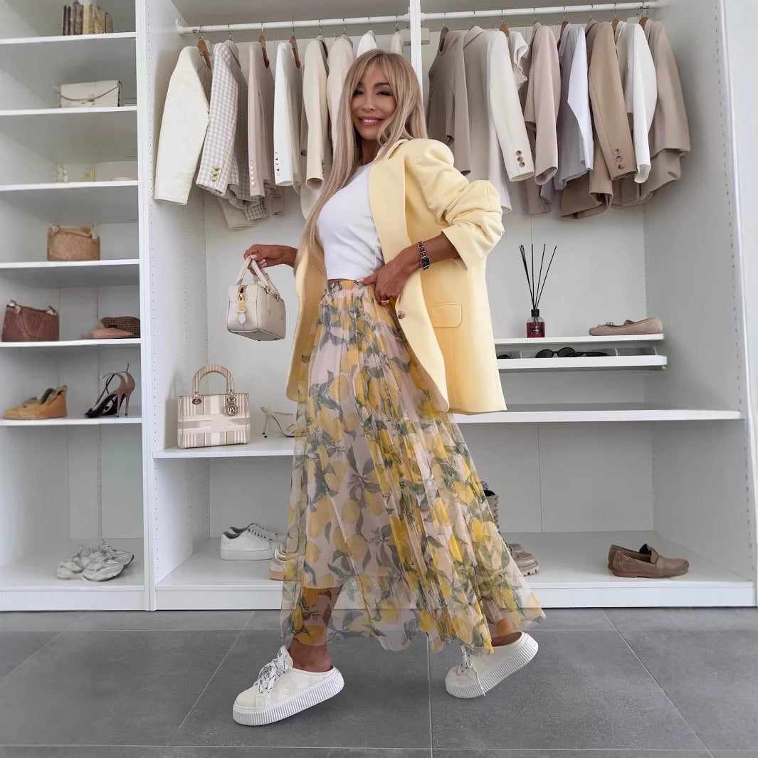 Women's Maxi Skirt – Light Mesh – Elastic Waist – Print – Relaxed Fit