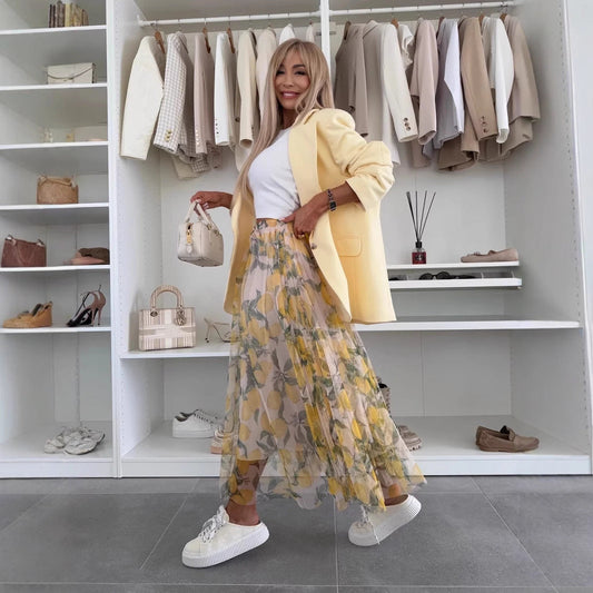 Women's Maxi Skirt – Light Mesh – Elastic Waist – Print – Relaxed Fit